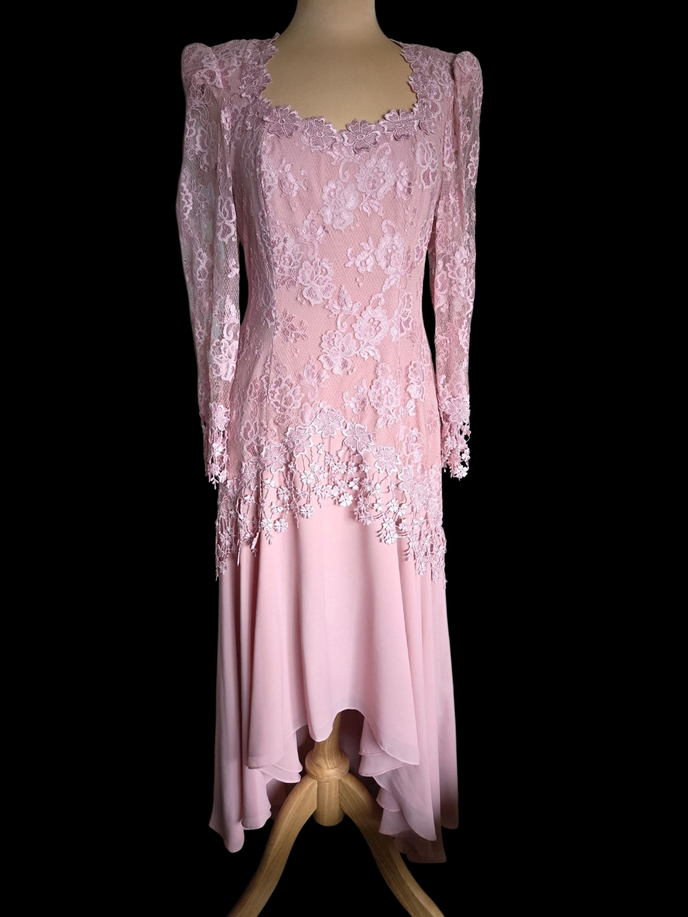 Vintage Nadine Boutique Mother Of The Bride Blush Pink Long-Sleeve Lace Dress